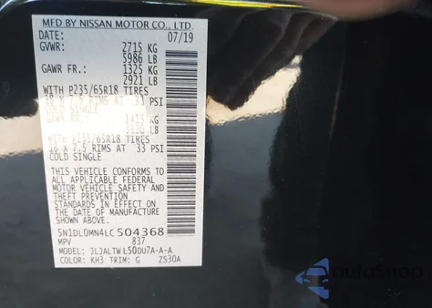 2020 Infiniti Qx60 Luxe from USA, damaged, VIN 5N1DL0MN4LC504368